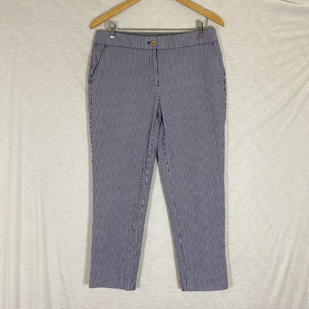 Anne Klein Navy/White Striped Seersucker‎ Cropped Pants *No Size Tag*
